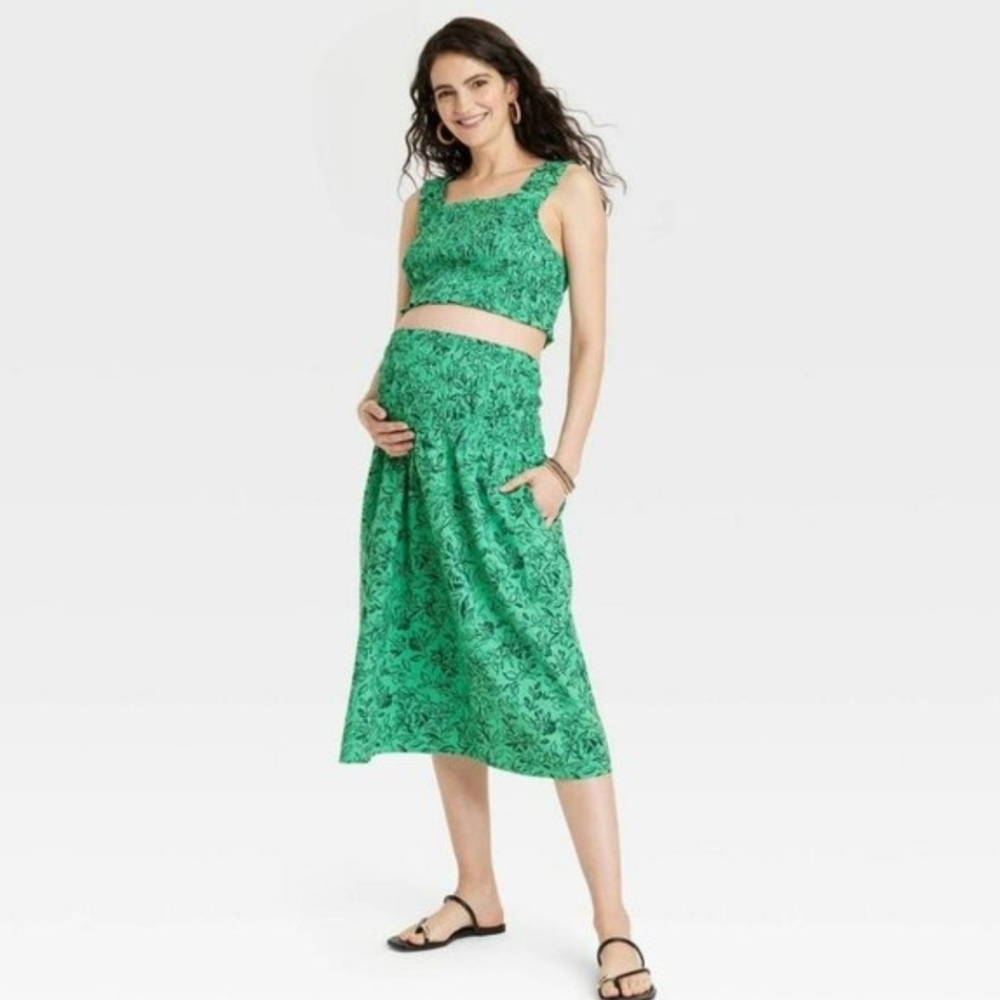 Isabel Maternity Green Floral Tank & Skirt Set